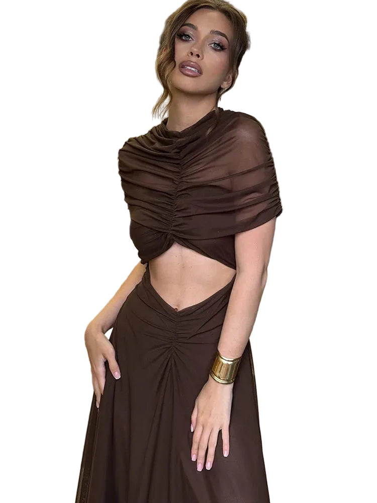 Robe Maxi Femme Évasée à Manches Courtes 5