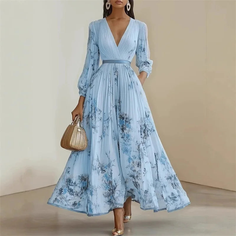 Robe Maxi Femme Imprimée à Manches Longues 0