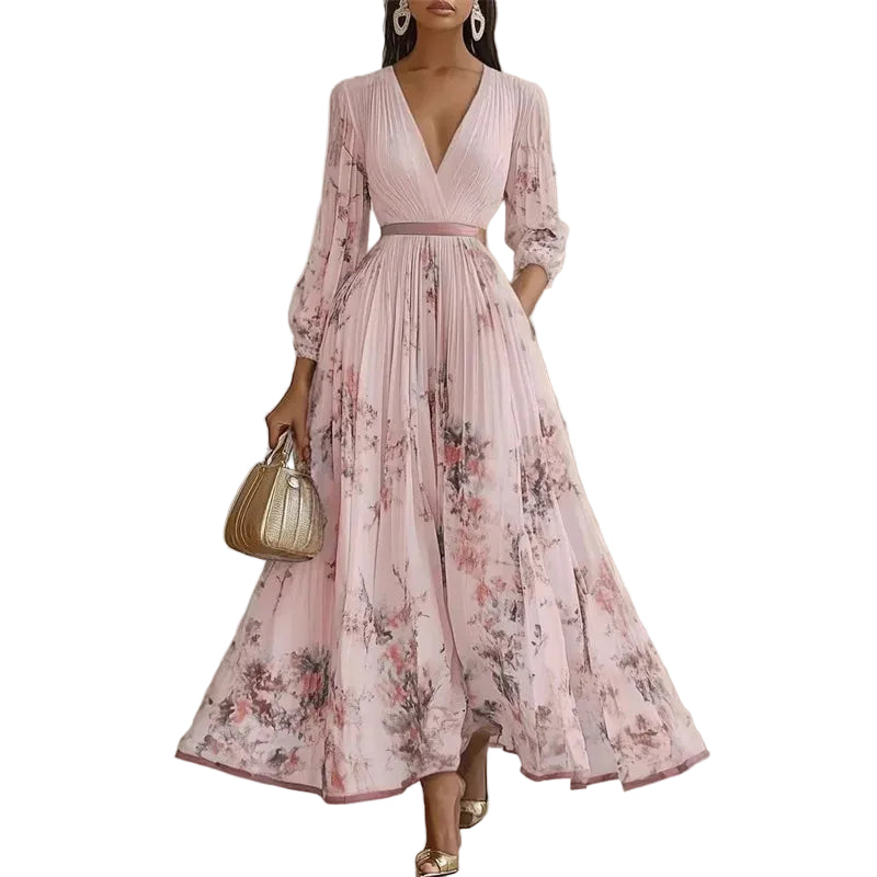 Robe Maxi Femme Imprimée à Manches Longues 1