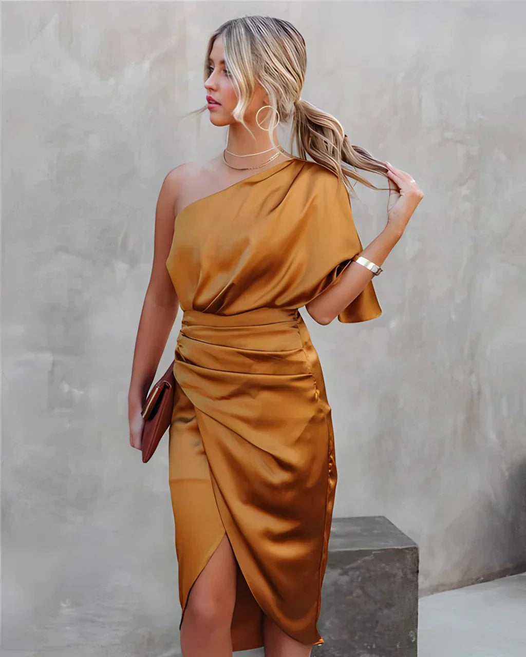 Robe Midi Asymétrique Drapée pour Femmes 3