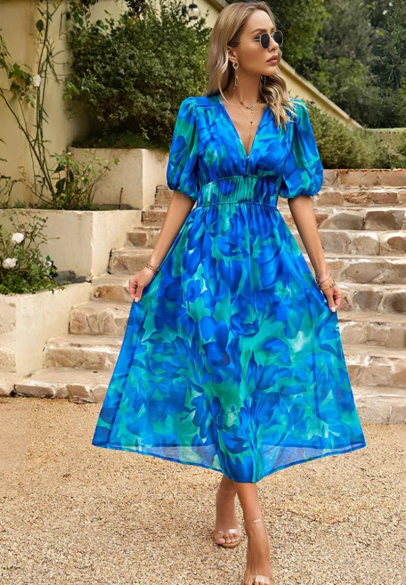 Robe Midi Ceinturée Imprimée Abstraite pour Femme 5