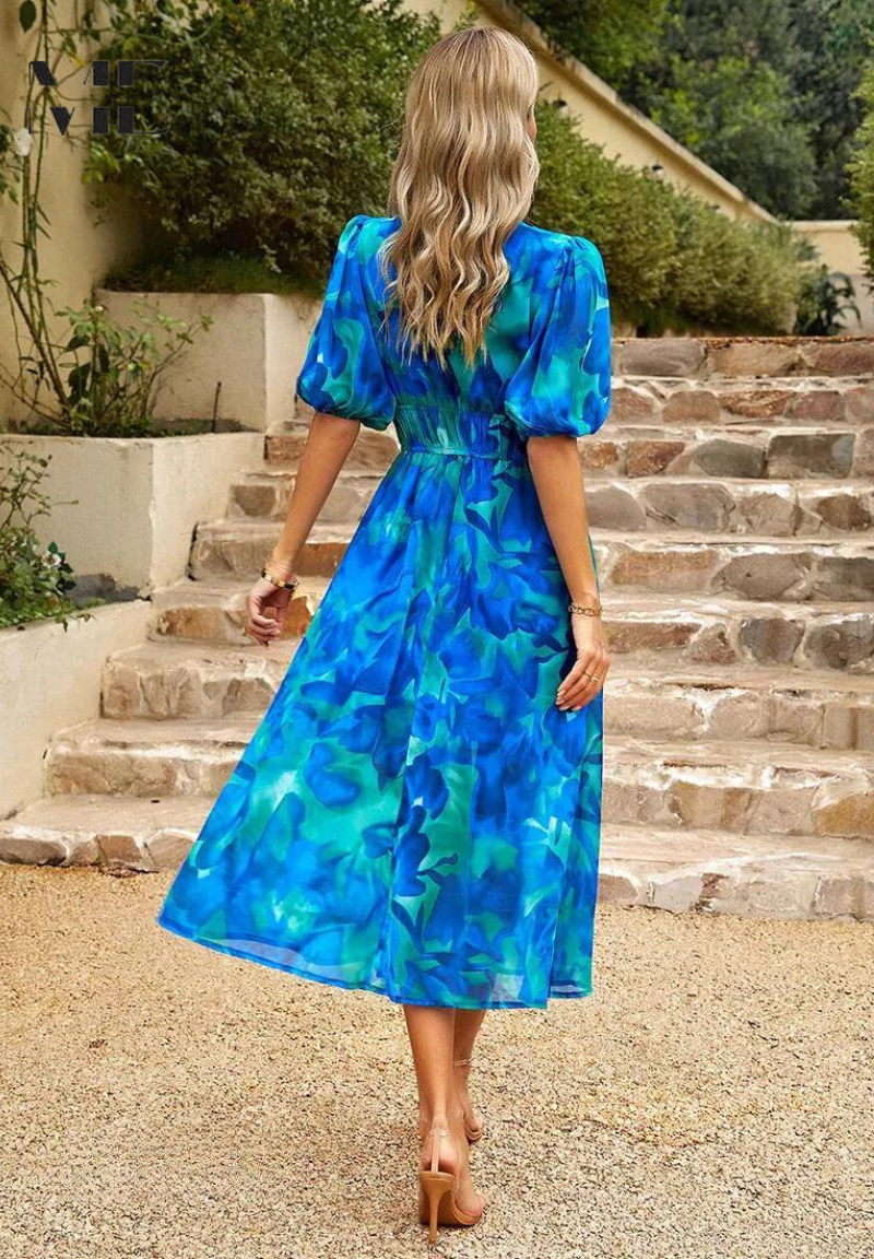 Robe Midi Ceinturée Imprimée Abstraite pour Femme 6