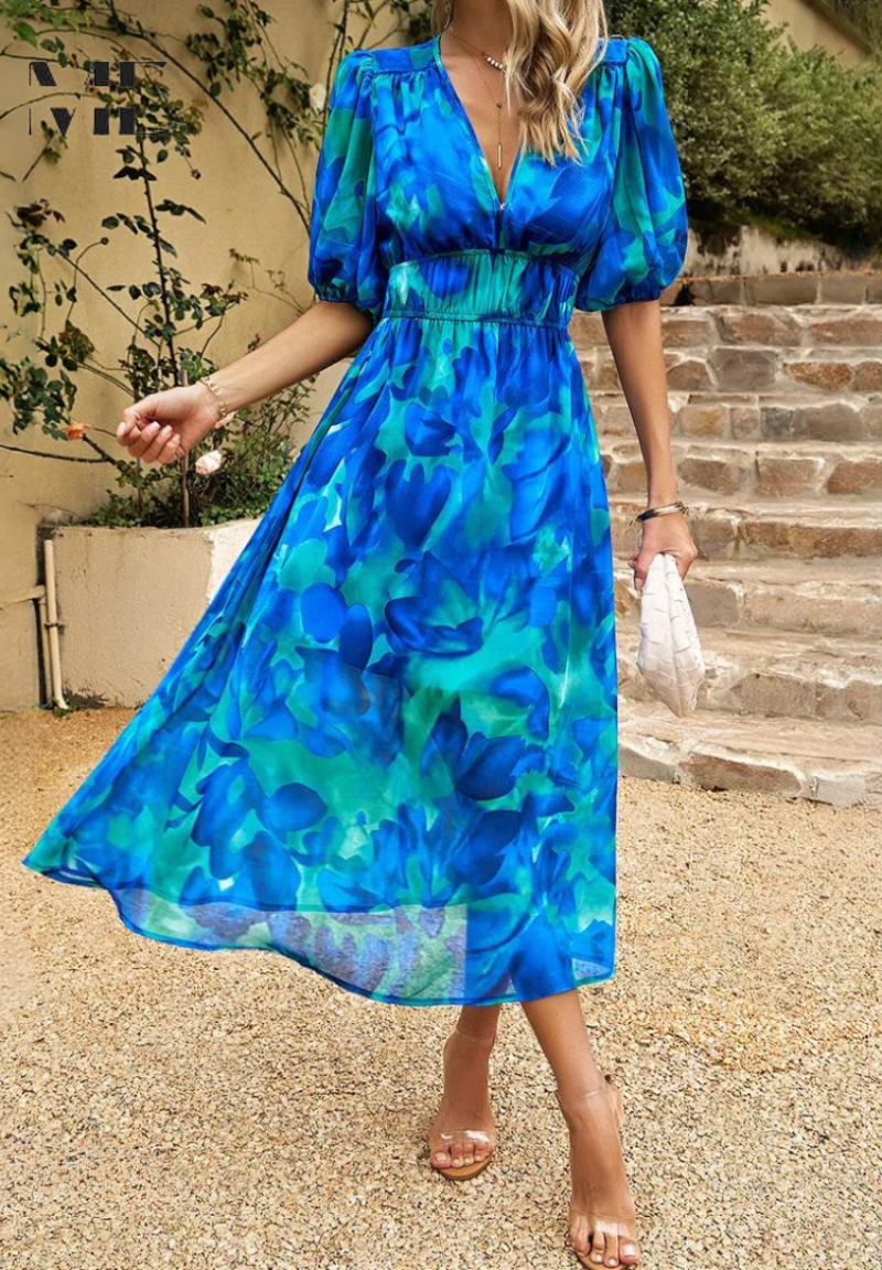 Robe Midi Ceinturée Imprimée Abstraite pour Femme 8