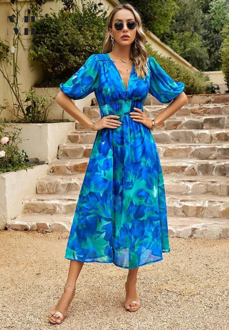 Robe Midi Ceinturée Imprimée Abstraite pour Femme 9