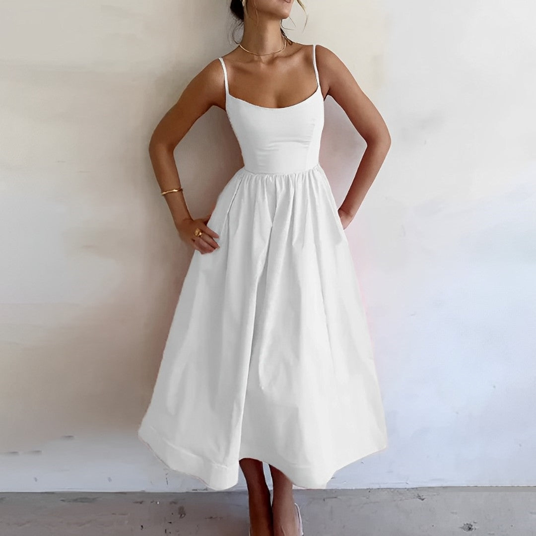 Robe Midi Femme Trapèze Sans Manches Élégante 0
