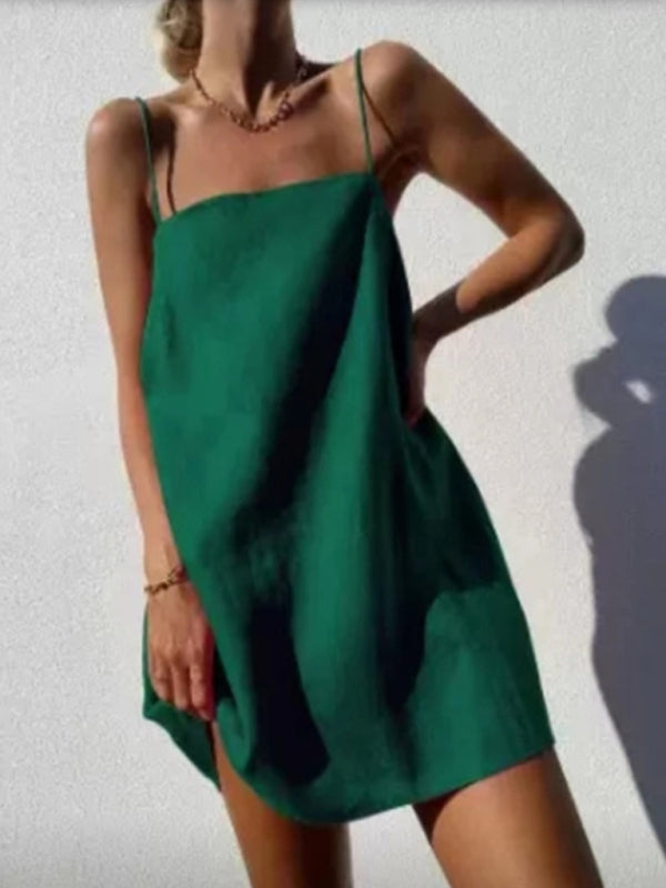 Robe Mini Décontractée à Bretelles Spaghetti en Coton et Lin pour Femmes 8