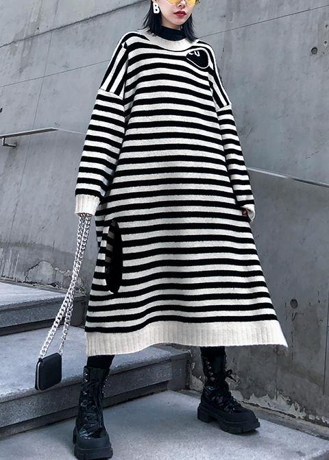 Robe Pull à Rayures Beige pour Femmes 2