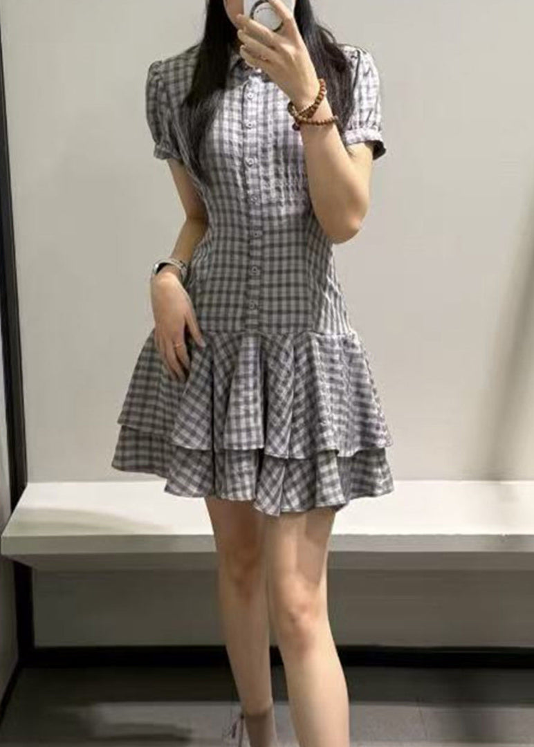 Robe courte à carreaux avec col Peter Pan pour femme 2