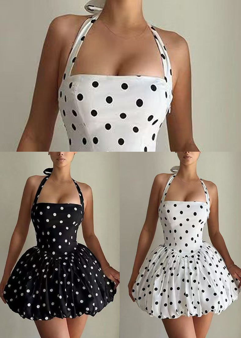 Robe courte dos nu à pois pour femme style estival 4