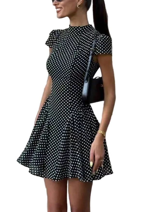 Robe courte féminine à pois manches courtes moderne 0