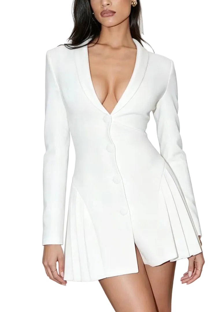 Robe courte femme à col en V et manches longues froissées 4