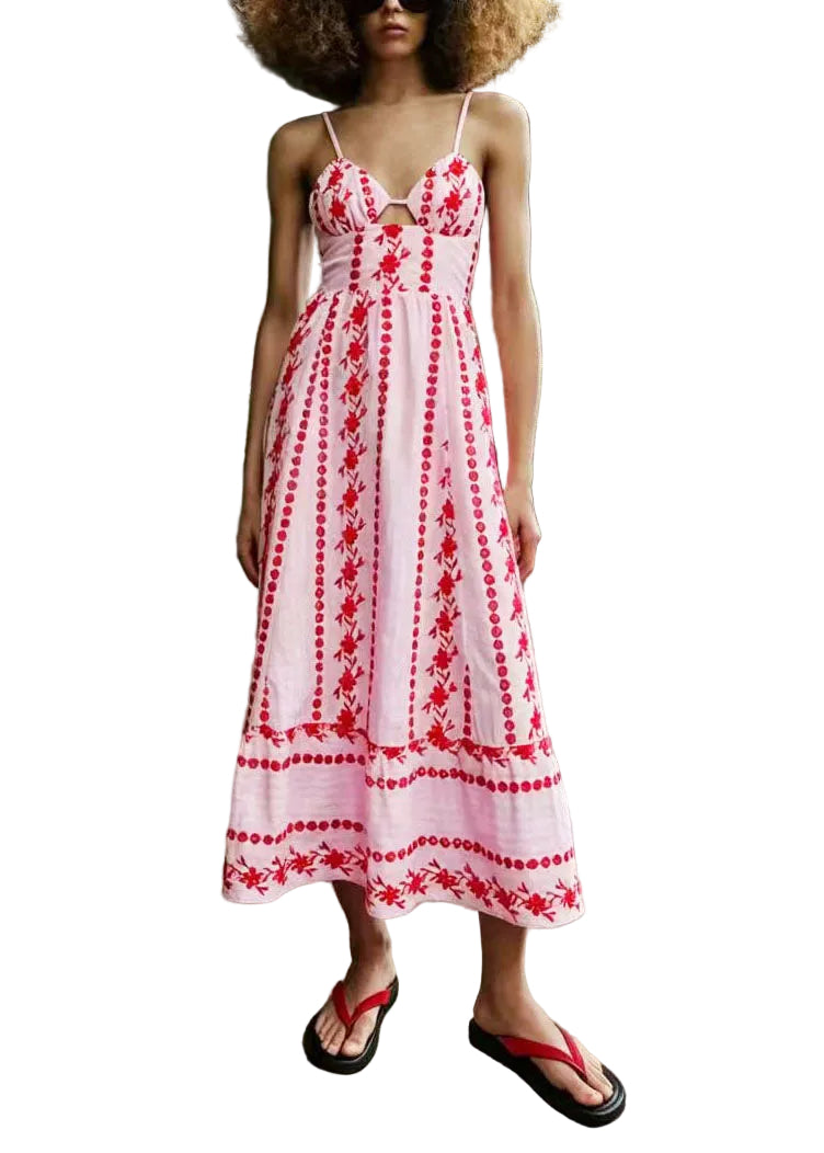Robe d'été femme bustier brodé style bohème à bretelles fines 0