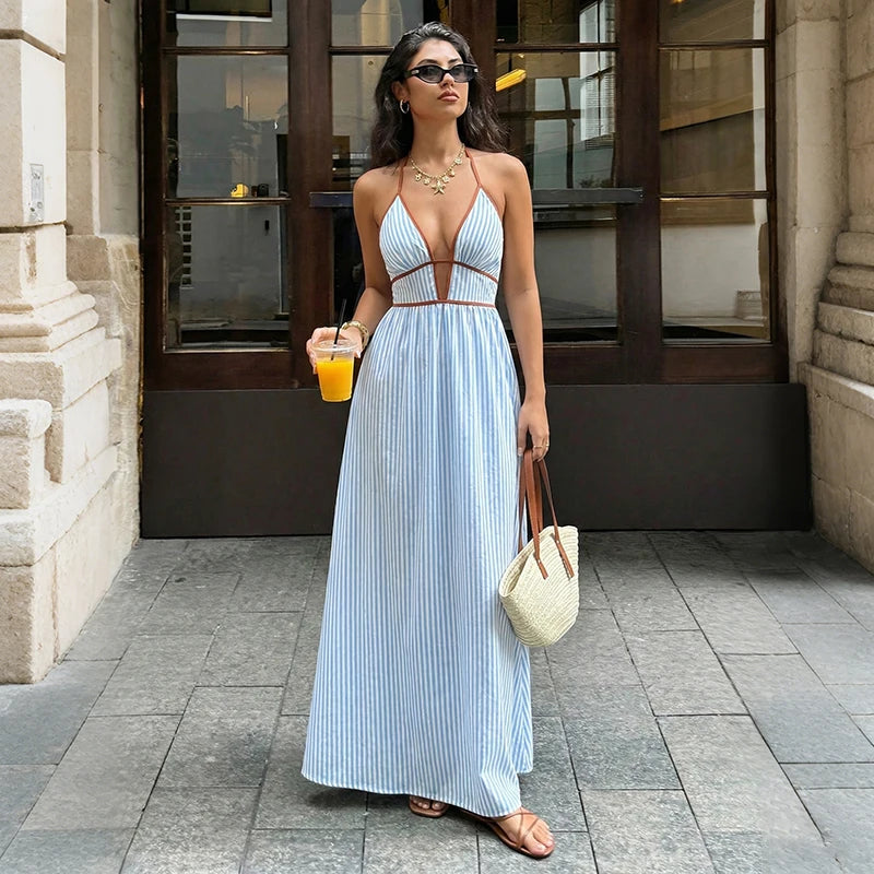 Robe de Plage Longue à Rayures pour Femme 0