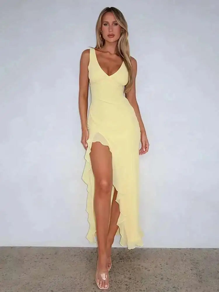 Robe de Soirée Mi-Longue à Volants avec Fente Haute 8