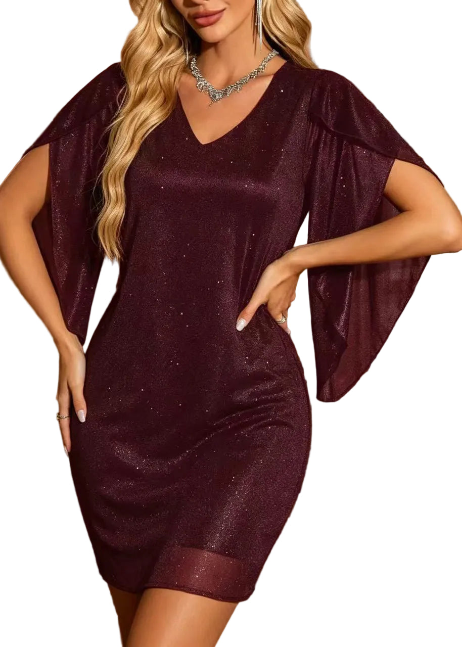 Robe de jour femme à col en V et paillettes 0