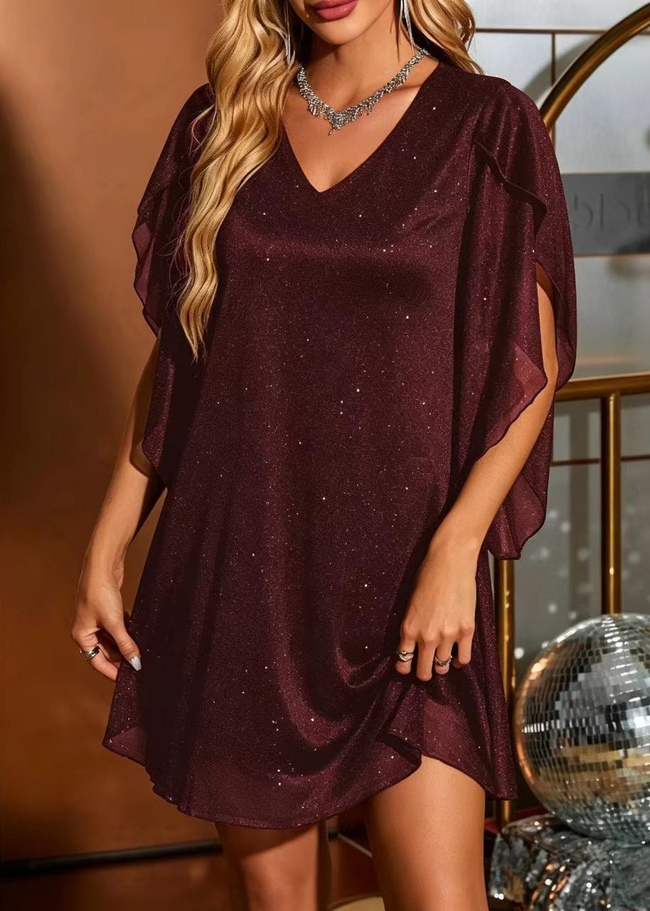 Robe de jour femme à col en V et paillettes 1