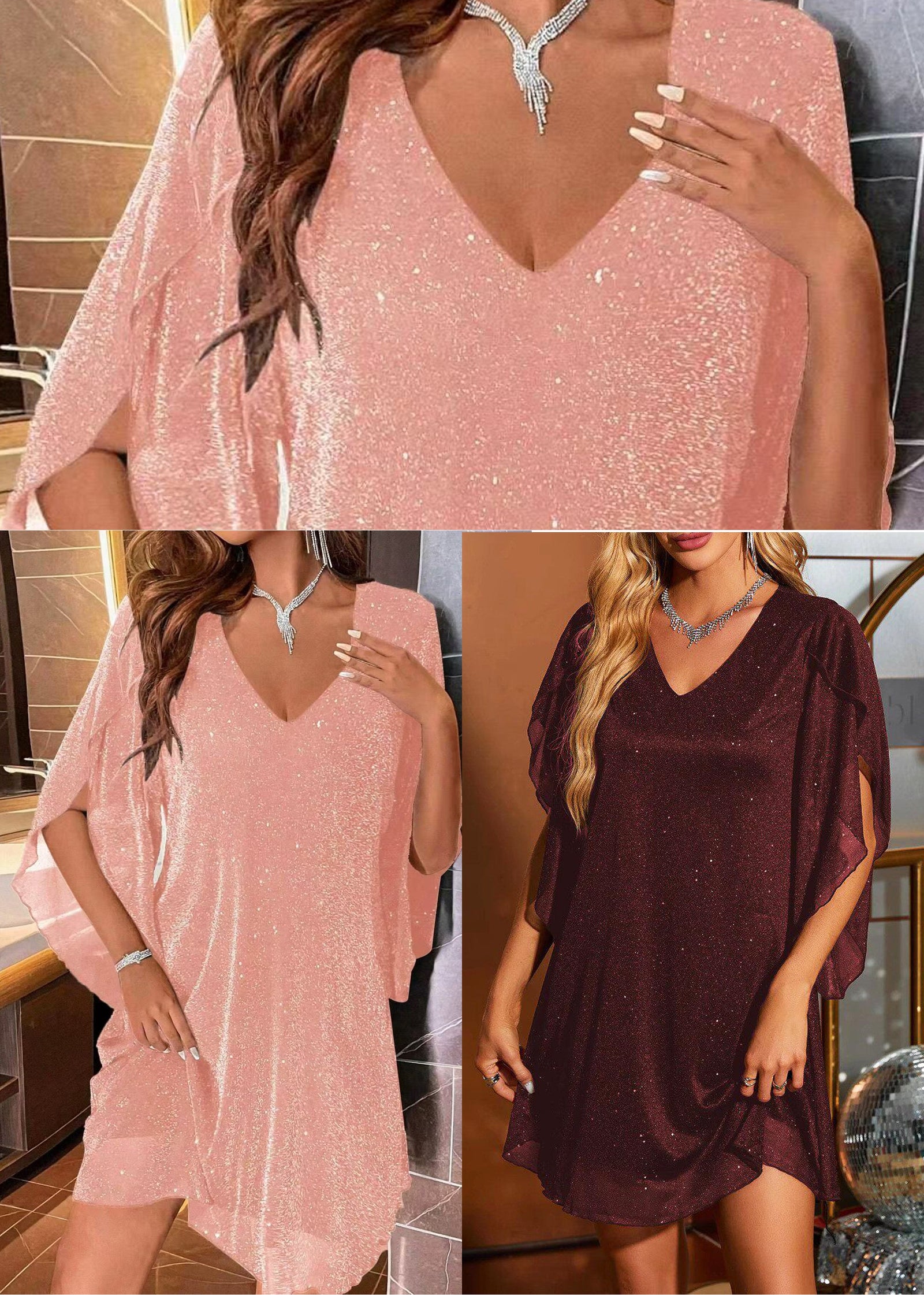 Robe de jour femme à col en V et paillettes 4