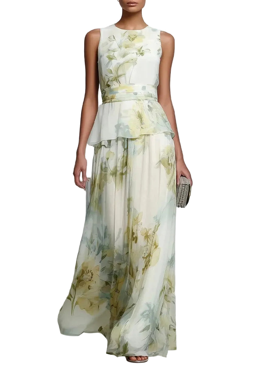 Robe longue femme imprimé patchwork sans manches col rond 0