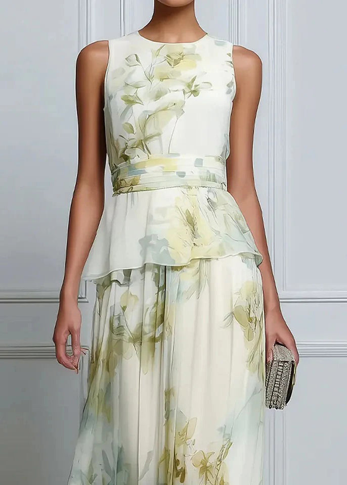 Robe longue femme imprimé patchwork sans manches col rond 2