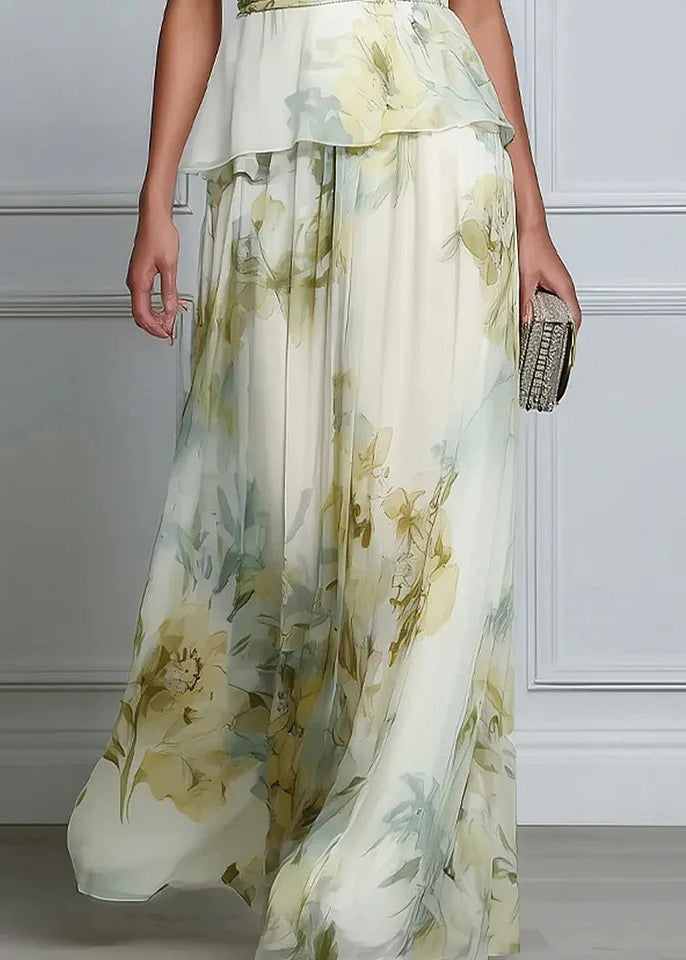 Robe longue femme imprimé patchwork sans manches col rond 3
