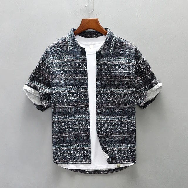 Chemise Homme Imprimée Vintage Confortable Tissu Doux 3