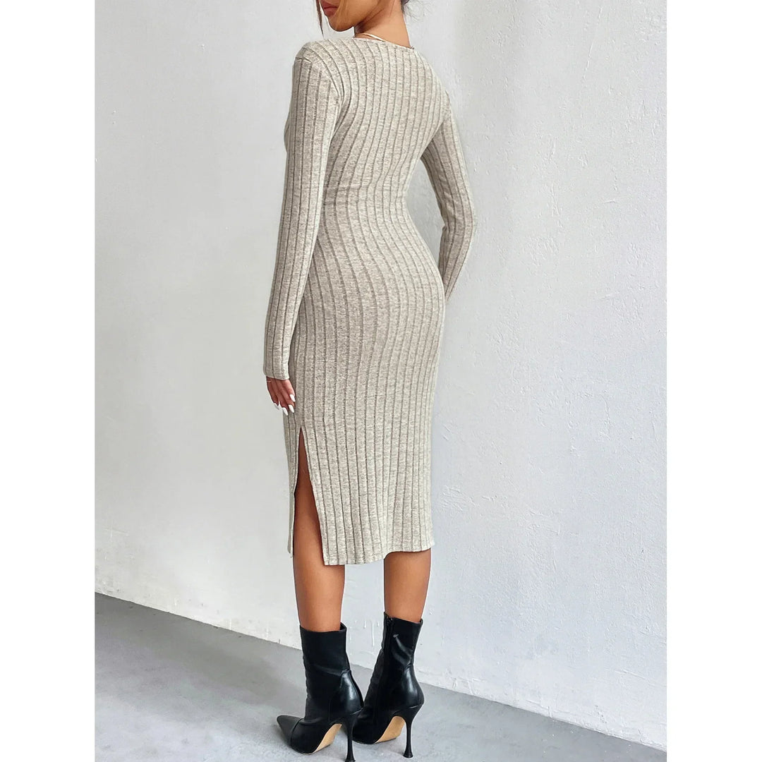 Robe Midi Femme Chic Côtelée Ajustement Flatteur Polyester 3