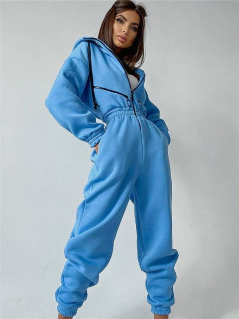 Combinaison Femme Décontractée avec Capuche en Mélange de Coton et Polyester-1