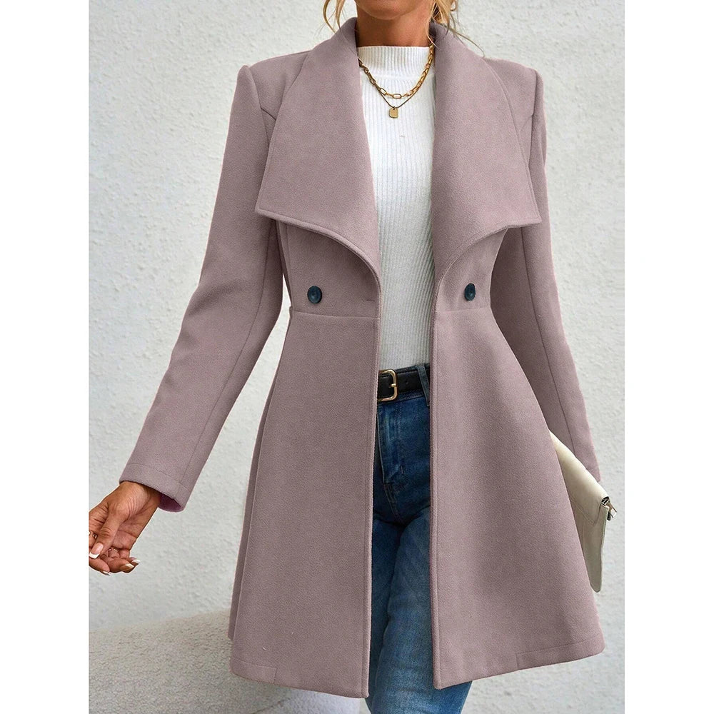 Variant image for Manteau Hiver Femme Noir Cintré Élégant en Mélange de Laine-9