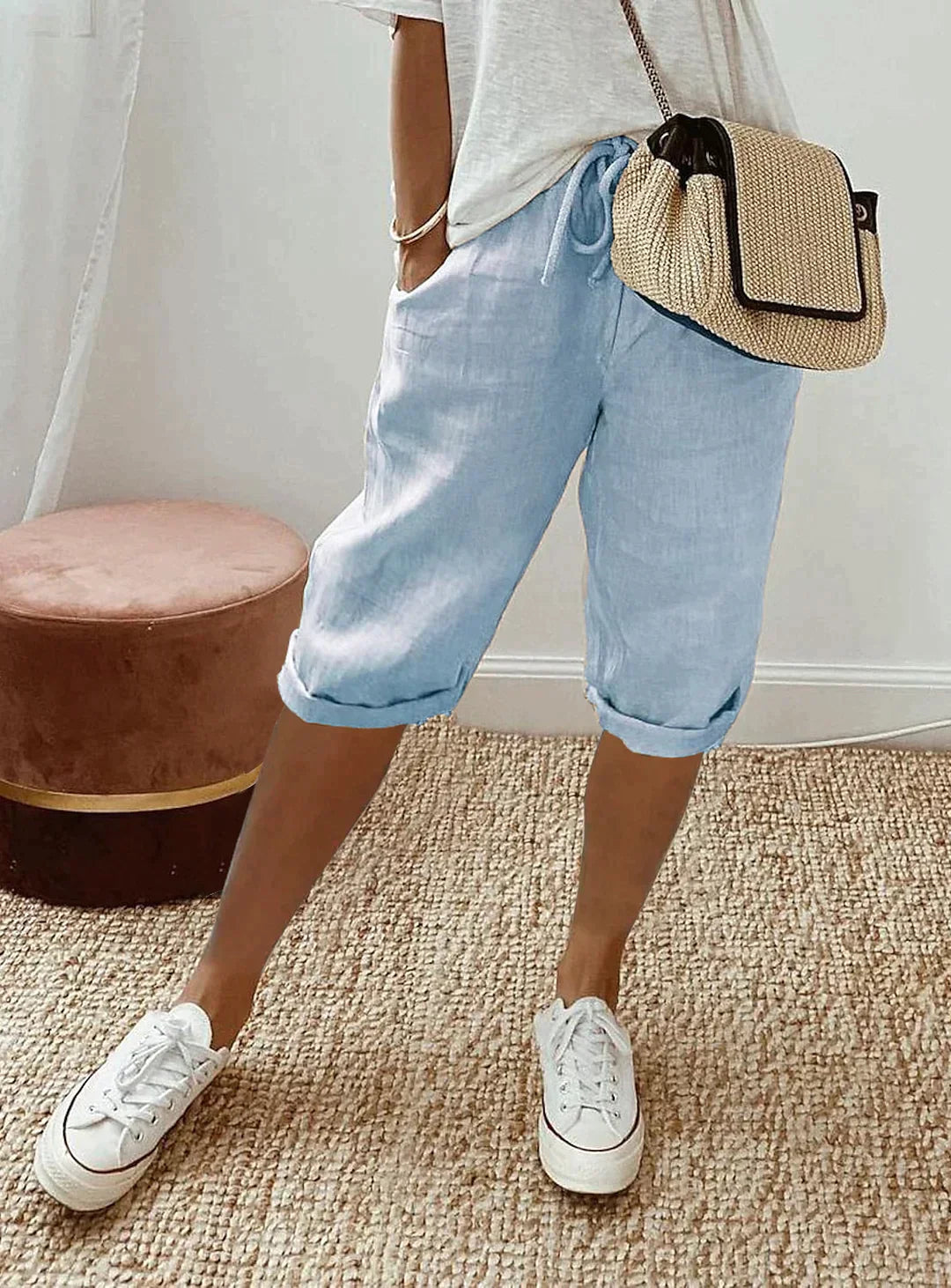 Variant image for Pantalon Fluide Femme Élégant en Lin pour l'Été-17