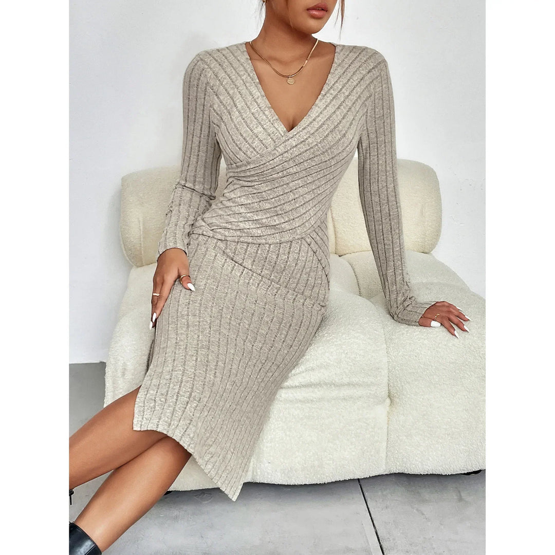Robe Midi Femme Chic Côtelée Ajustement Flatteur Polyester 5