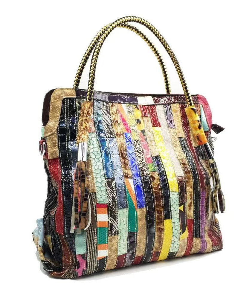 Sac à main fourre-tout en patchwork rayé 2