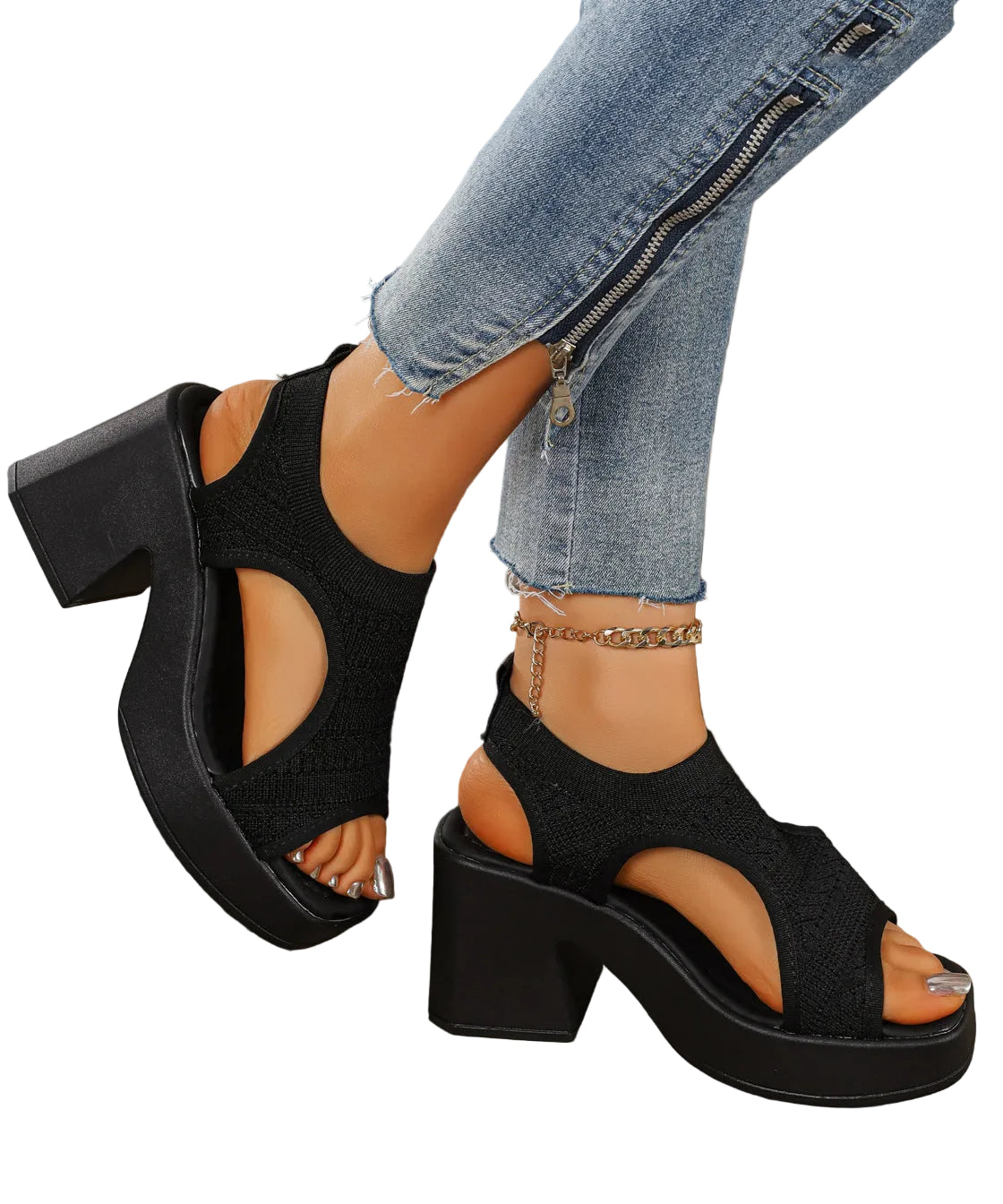 Sandales Femme Confortables à Bout Ouvert avec Talon Épais 1