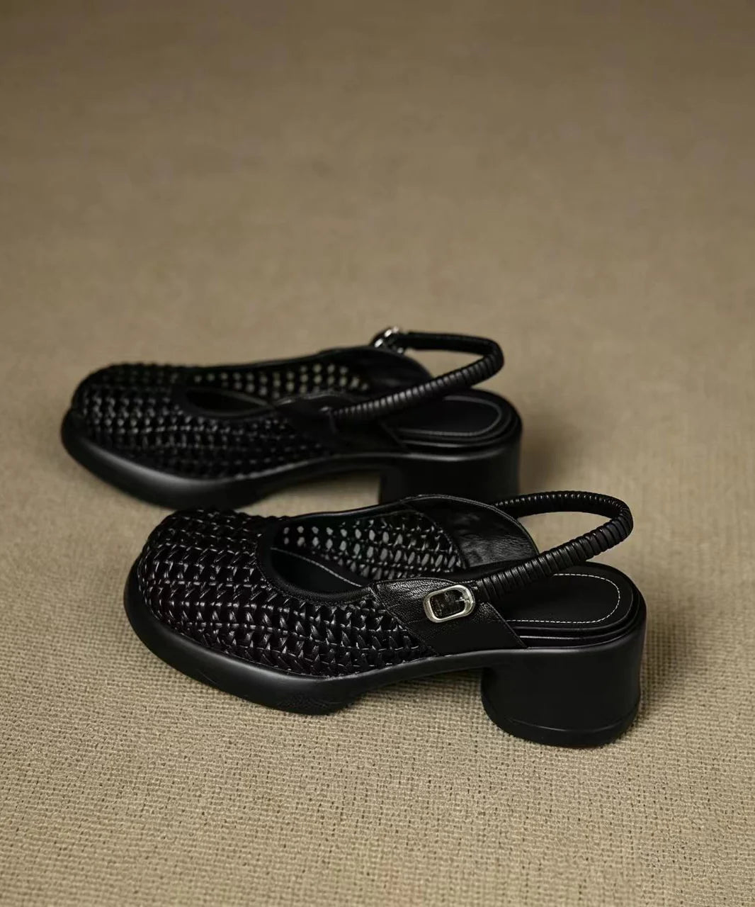 Sandales Femme Talons Épais Tressées avec Boucle 4