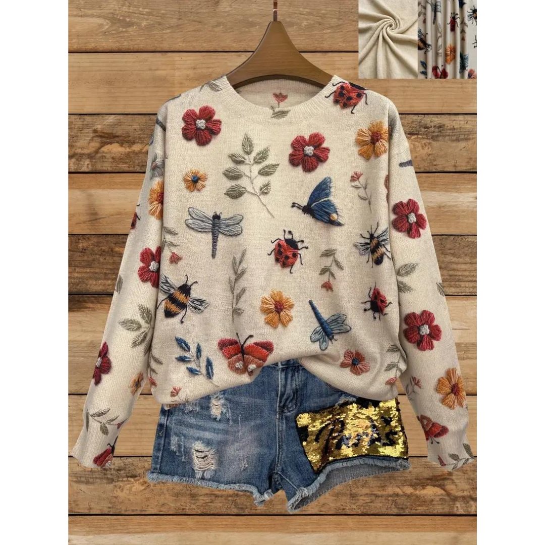 Sweater Femme Imprimé Jardin Fantaisiste à Manches Longues 0