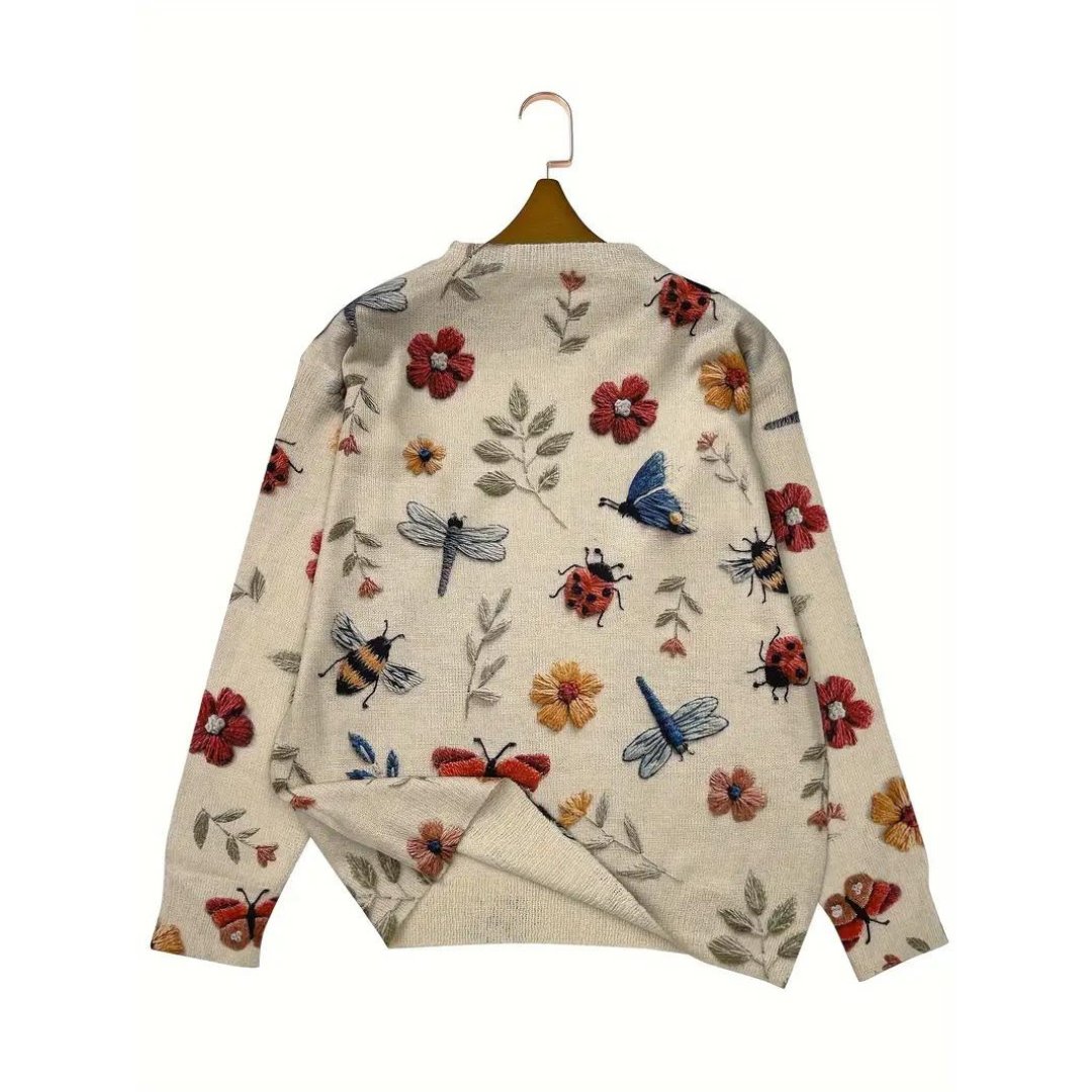 Sweater Femme Imprimé Jardin Fantaisiste à Manches Longues 2