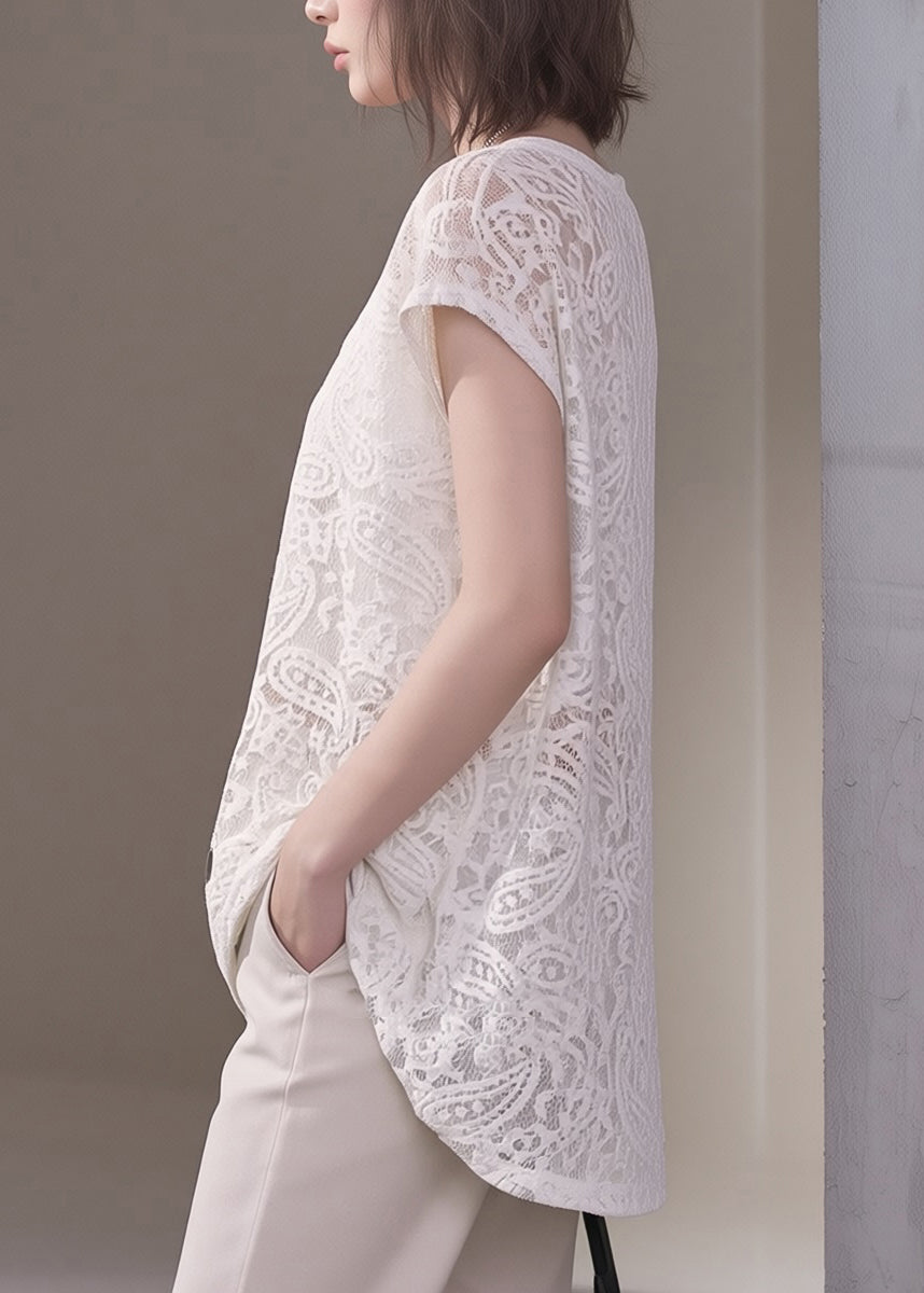 T-shirt Femme Asymétrique en Dentelle 4