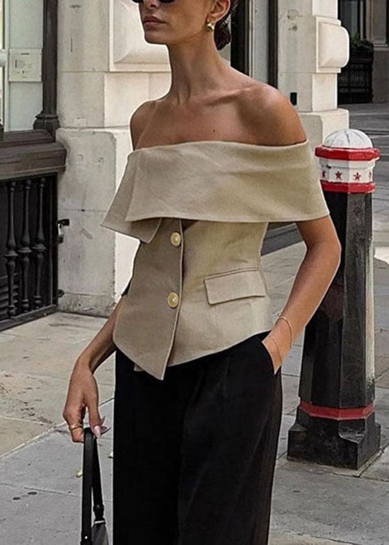 Top Femme Col Slash Épaule Dénudée Boutonné Style Estival 3