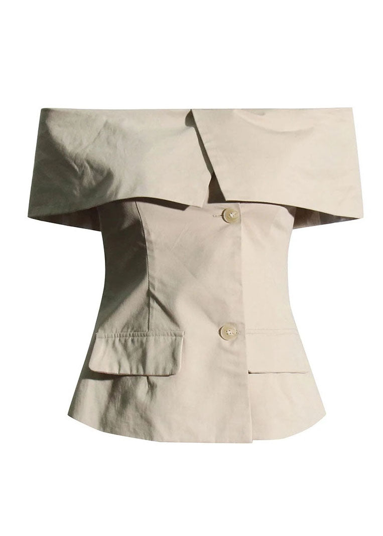 Top Femme Col Slash Épaule Dénudée Boutonné Style Estival 4