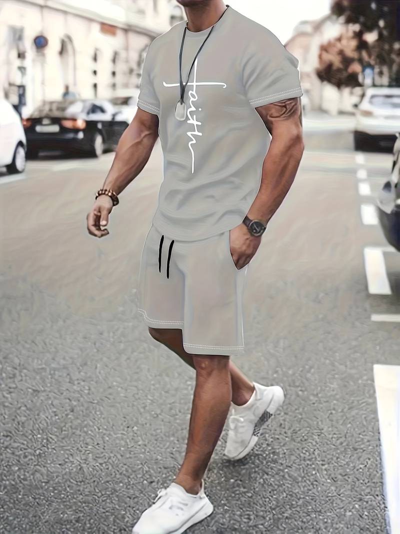 Variant image for Ensemble d'Été Homme T-shirt à Manches Courtes et Short en Coton-7