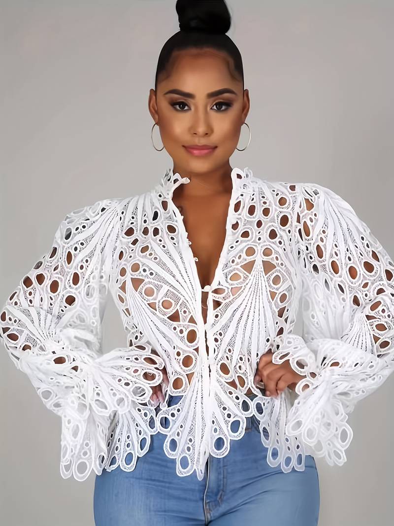 Chemisier Femme Asymétrique Chic en Polyester avec Découpes Modernes-3