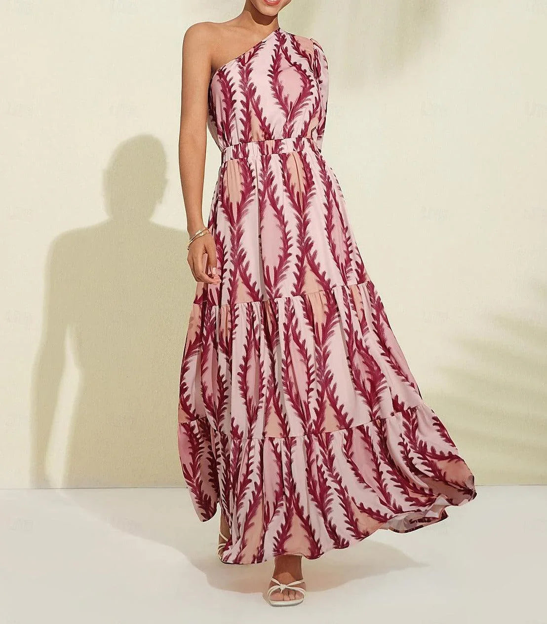 Variant image for Robe Longue Femme à Une Épaule Élégante en Mélange de Tissus Doux-1