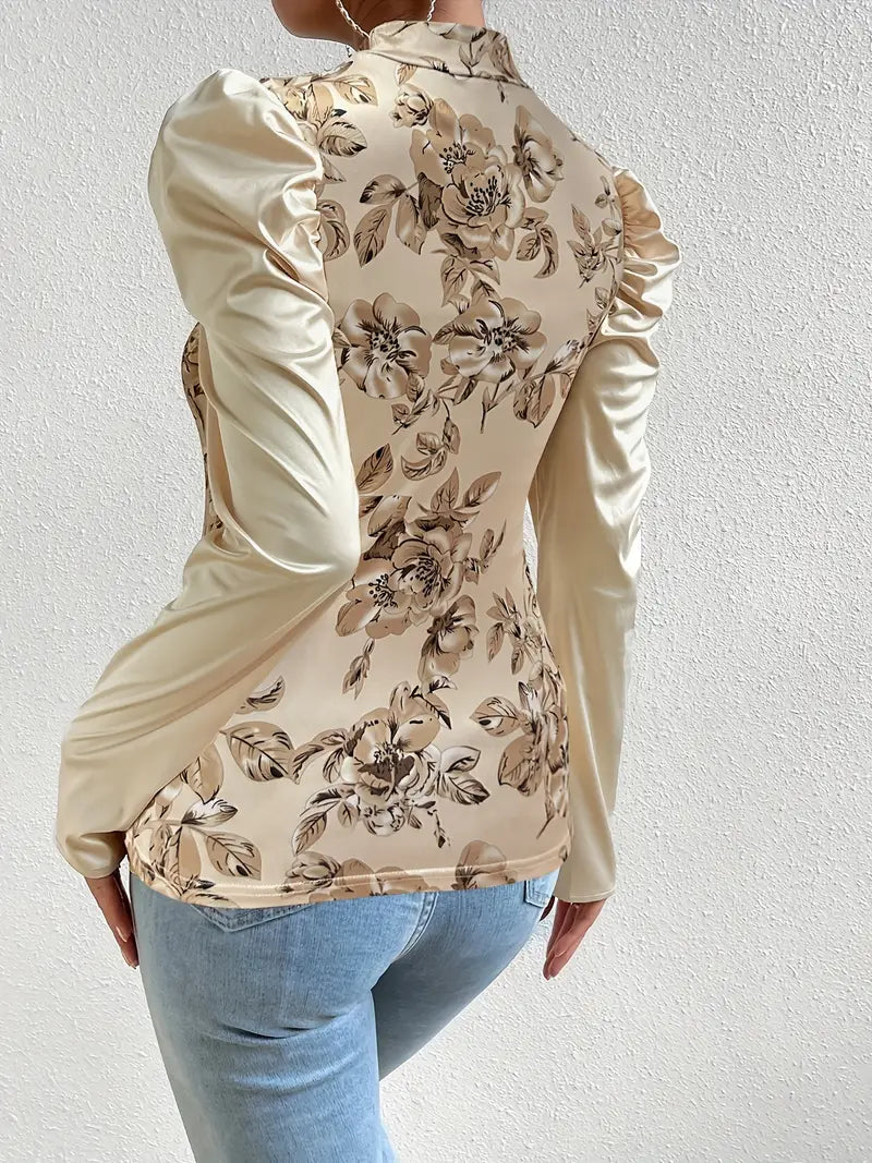 Haut Femme Satin Floral Élégant Légèrement Brillant-3