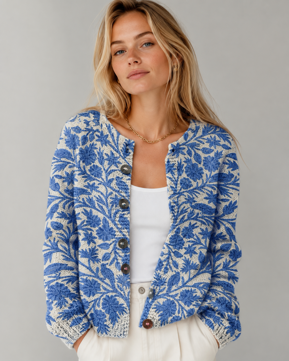 Cardigan Femme à Imprimé Fleuri