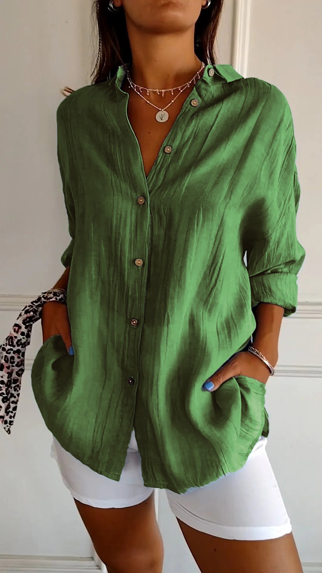 Variant image for Chemise Femme Élégante Plissée en Polyester Chic-57