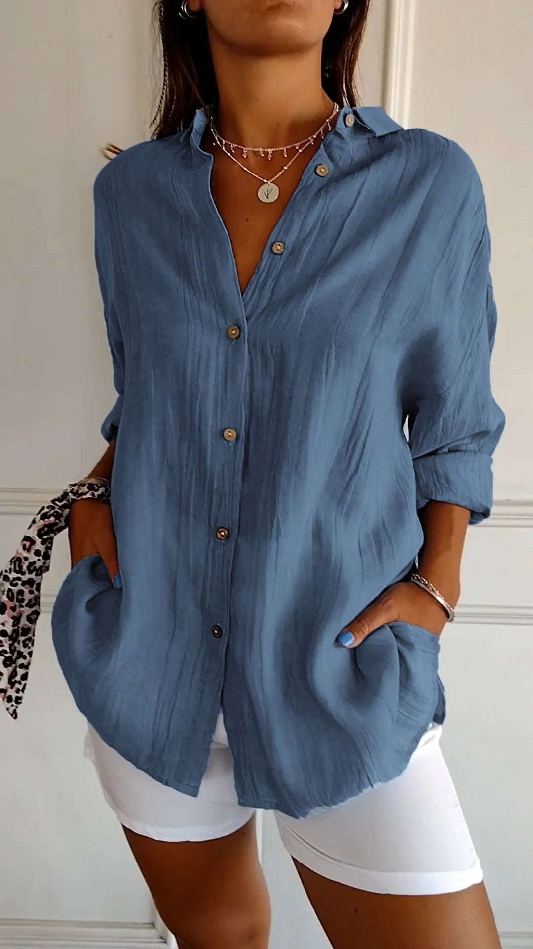 Chemise Femme Élégante Plissée en Polyester Chic-6