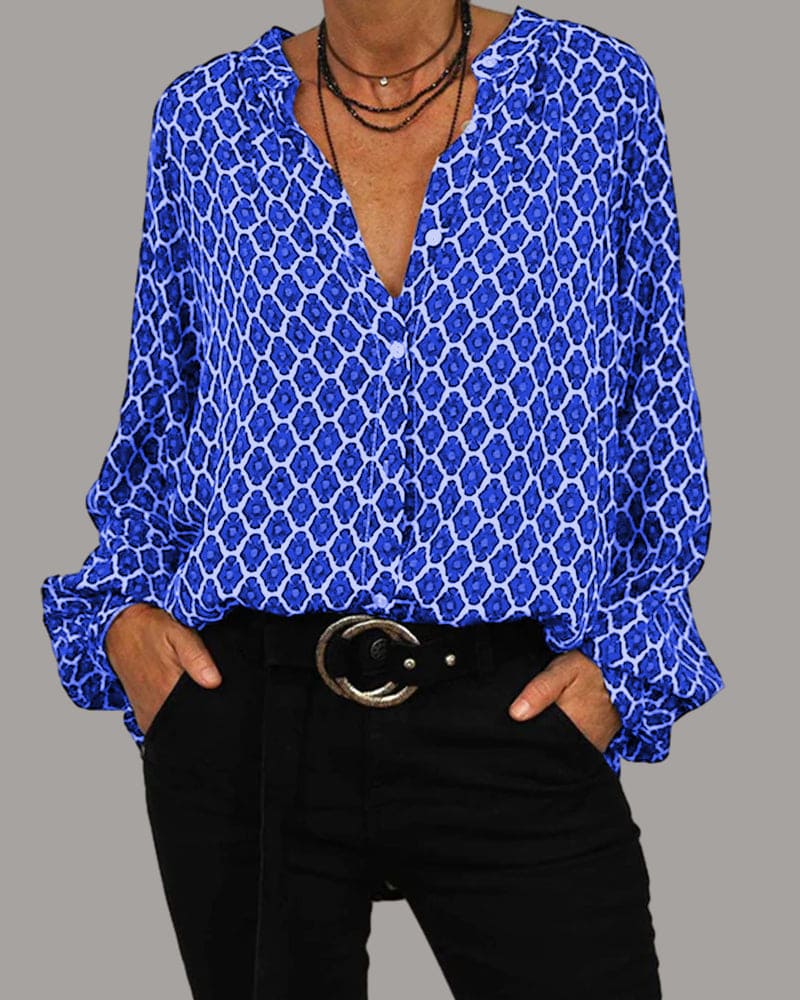 Variant image for Chemisier Femme Chic Col en V Mélange de Coton à Manches Longues-17