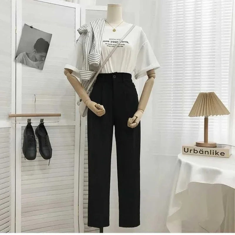Pantalon élastique taille haute pour femmes