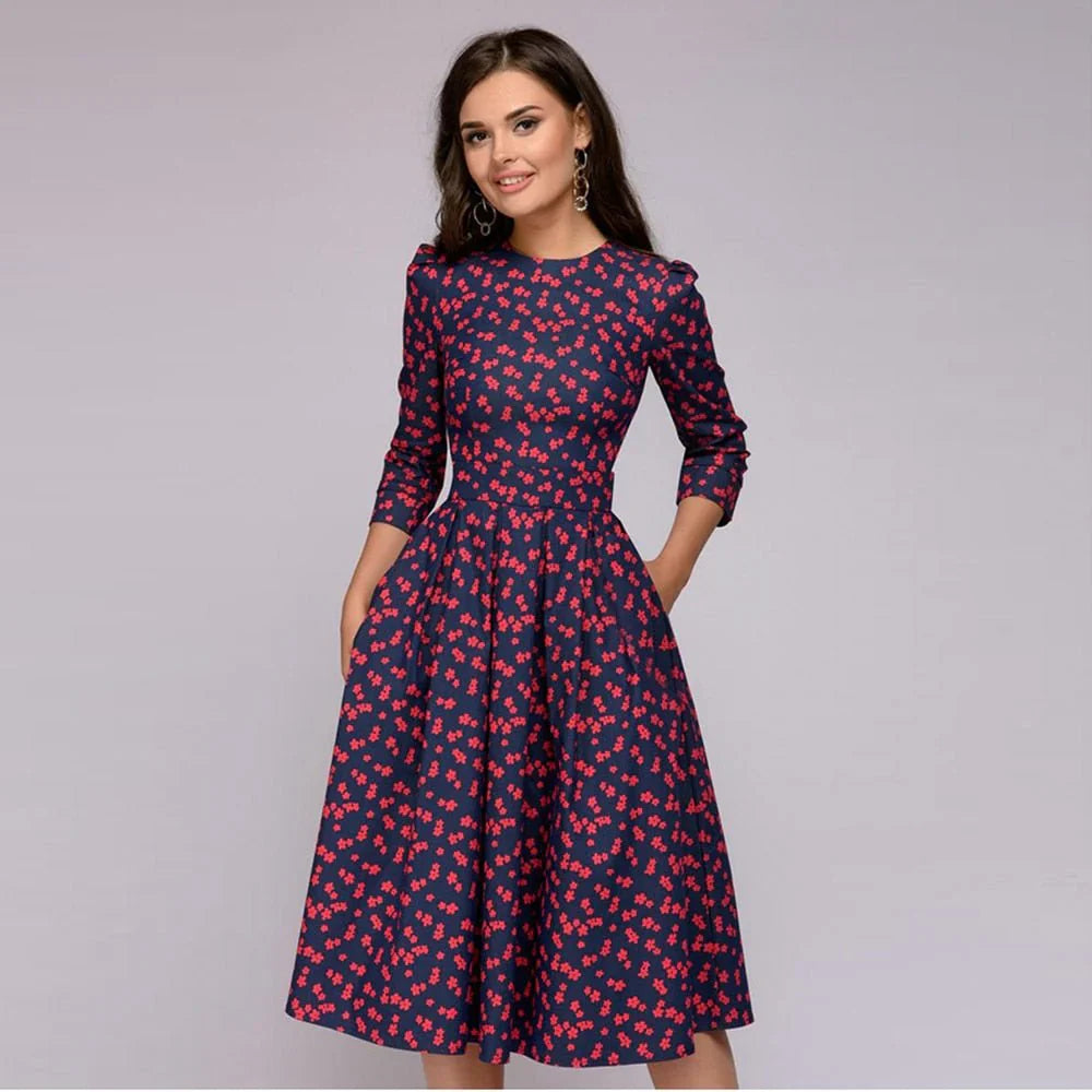 Variant image for Robe Femme Midi Élégante Rétro 100% Polyester-25