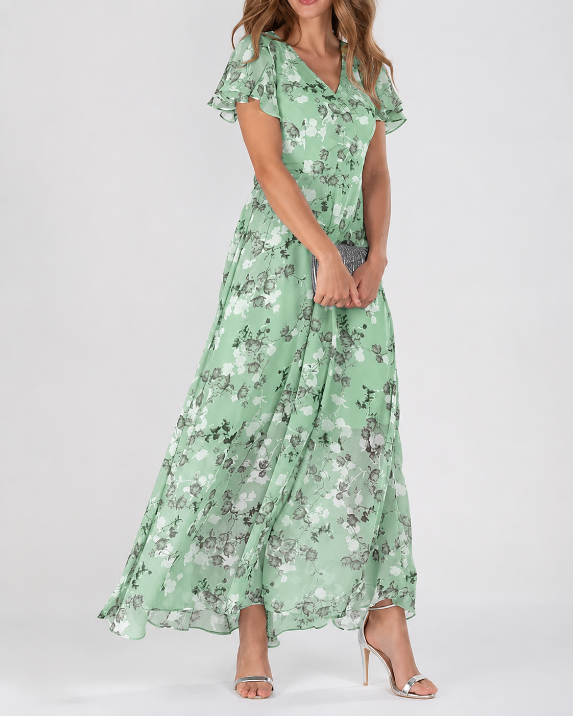 Robe Longue Maxi Fleurie Femme Col V Manches Courtes