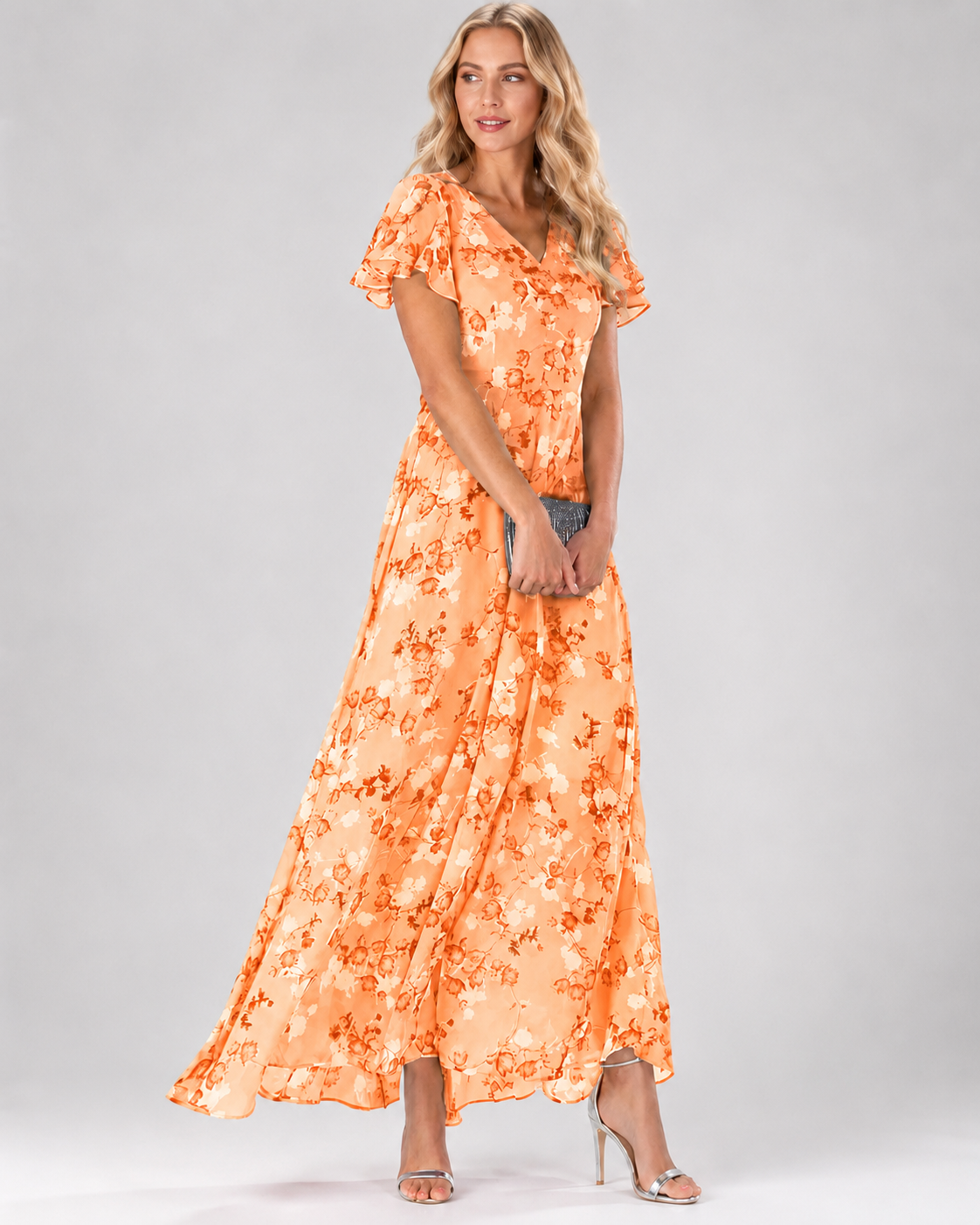 Robe Longue Maxi Fleurie Femme Col V Manches Courtes